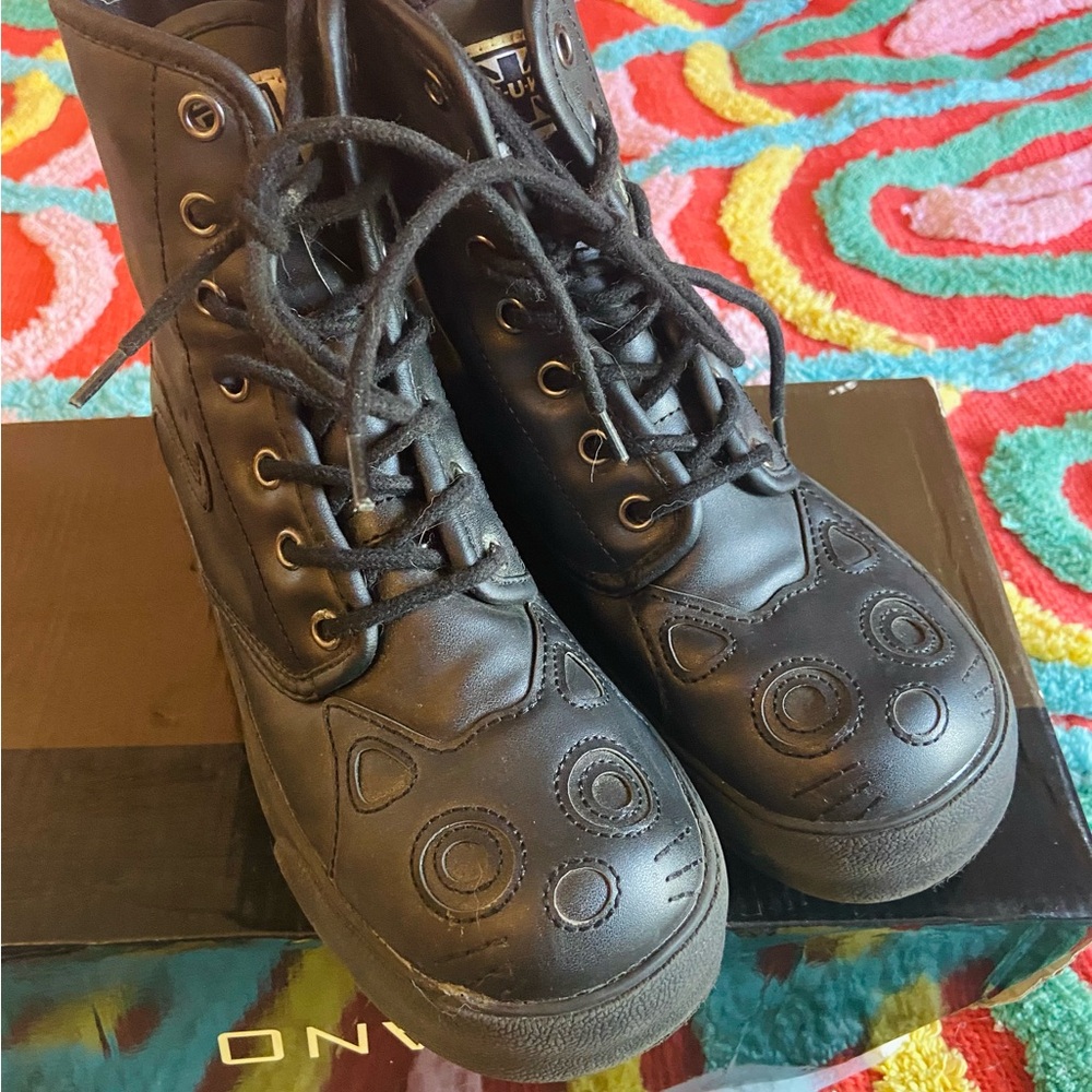 TUK Vintage Kitty Cat Boots Vegan Lace-Up Boots